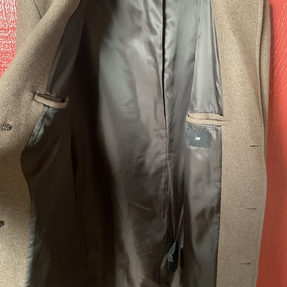 H&M Brown Wool Blend Overcoat Men’s Long Coat Button Front Size XL Classic - Picture 7 of 10